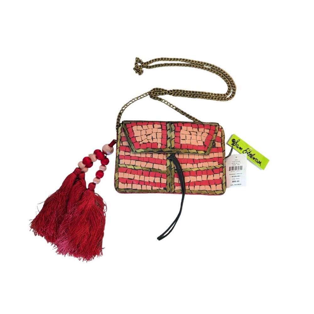 Sam Edelman Iron Tarian Handbag Gold Red Pink Mosaic Crossbody Bag New